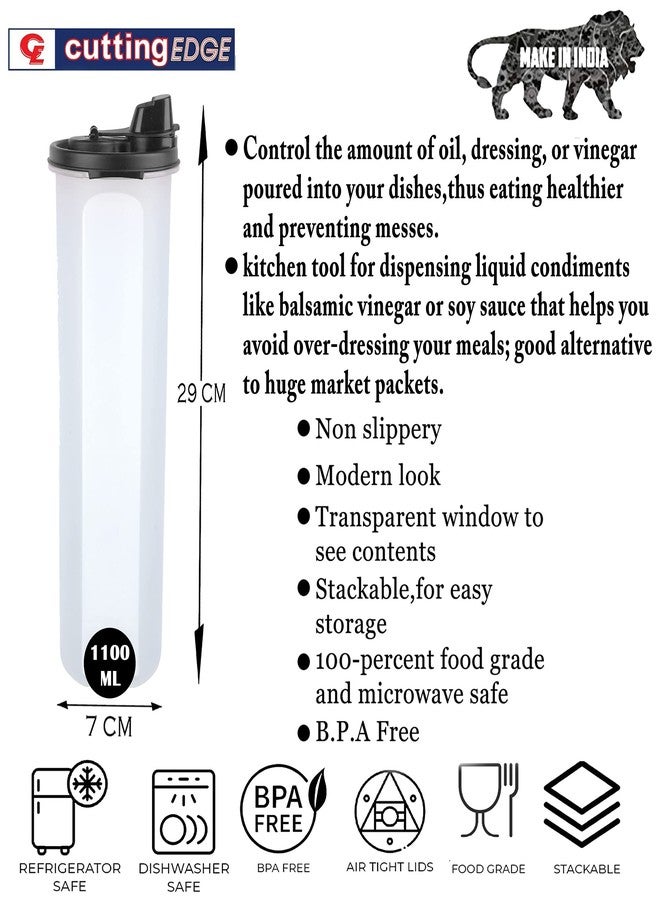 Cutting EDGE Smart Oil Dispenser Storage 1.1 Litre Set of 2 Air-Tight & Leak Resistant Plastic Round Modular Container- for Vinegar Sauce, BPA Free, Refrigerator Safe, Black - Image 2